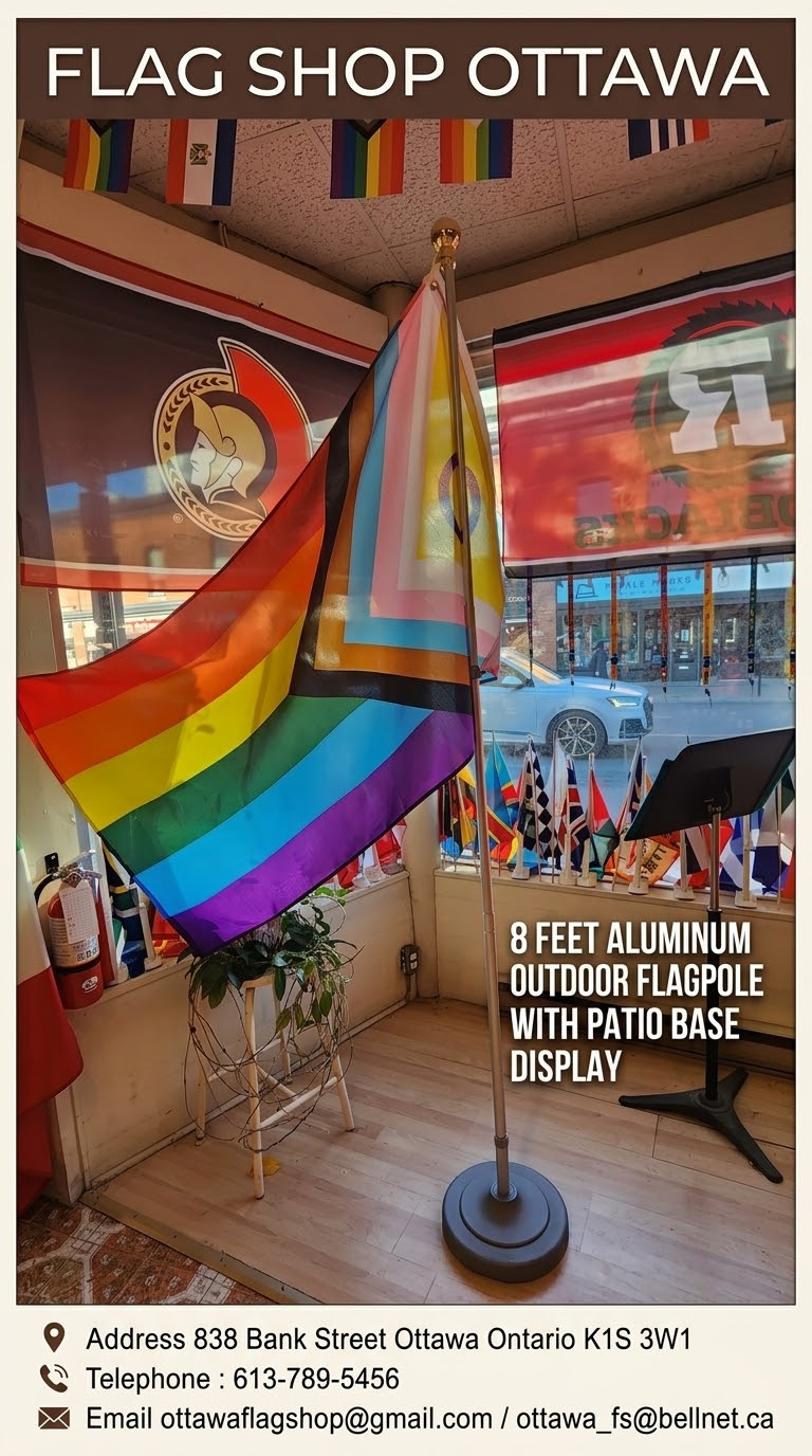 Outdoor Flagpole set  8’x1 1/8″ Adjustable Aluminum Pole  Patio Stand, Grey, Plastic (1'')  Snaphook, Stationary – White Nylon  Intersex Pride flag 36x60 inch&nbsp;