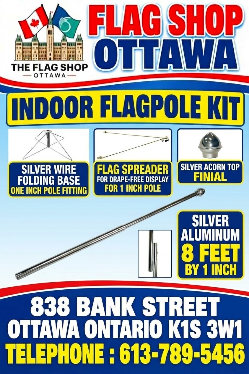INDOOR SILVER FLAGPOLE SET WIRE FOLDING