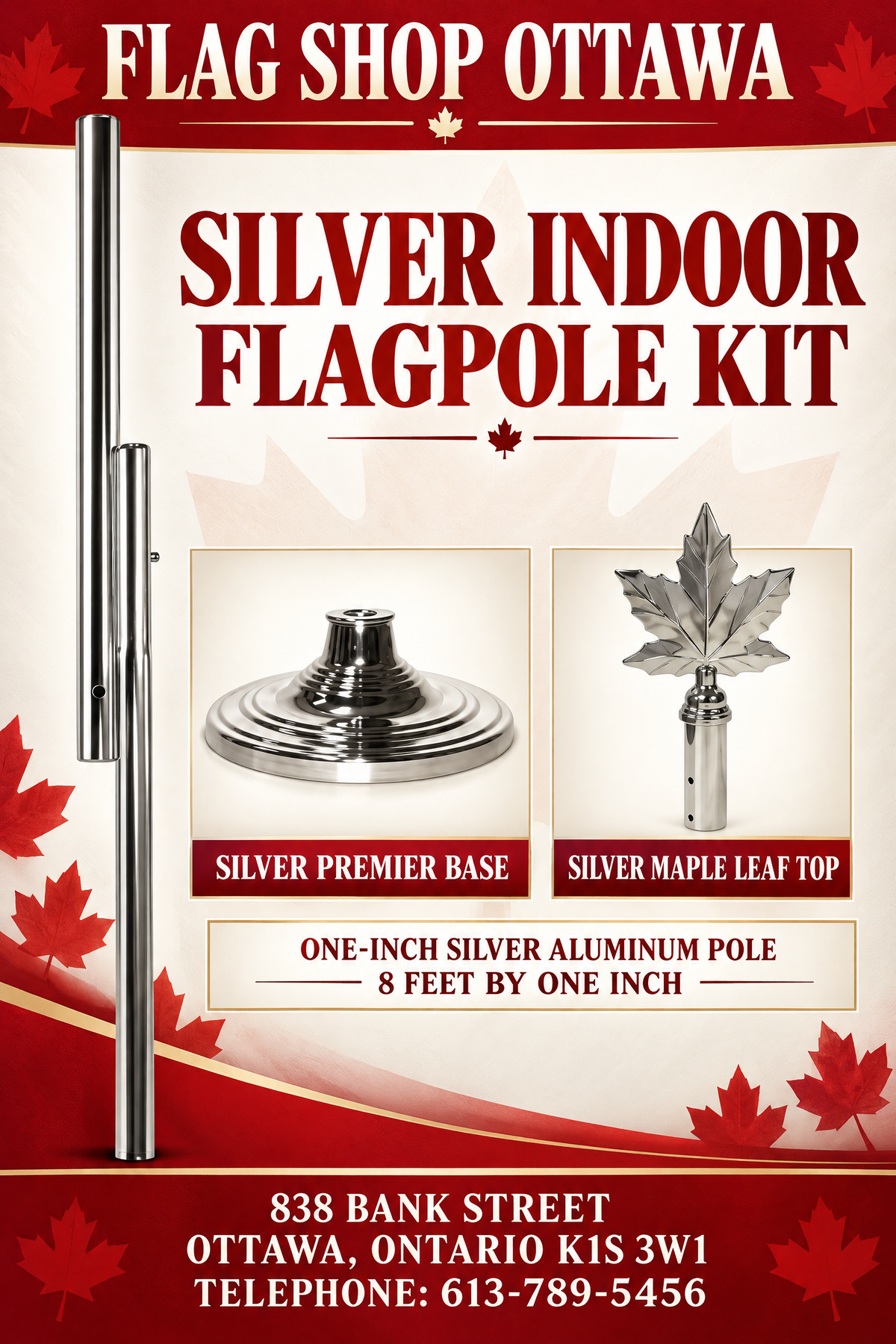 SILVER INDOOR FLAGPOLE KIT