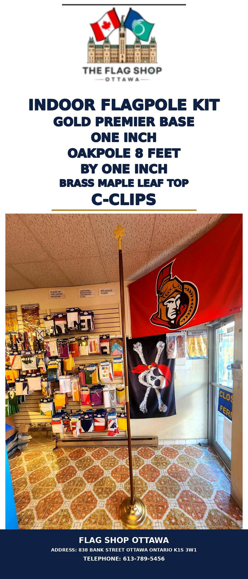 FLAGPOLE SET 8 FEET BY 1 INCH BRASS MAPLE LEAF GOLD CONFEDERATION BASE ...
