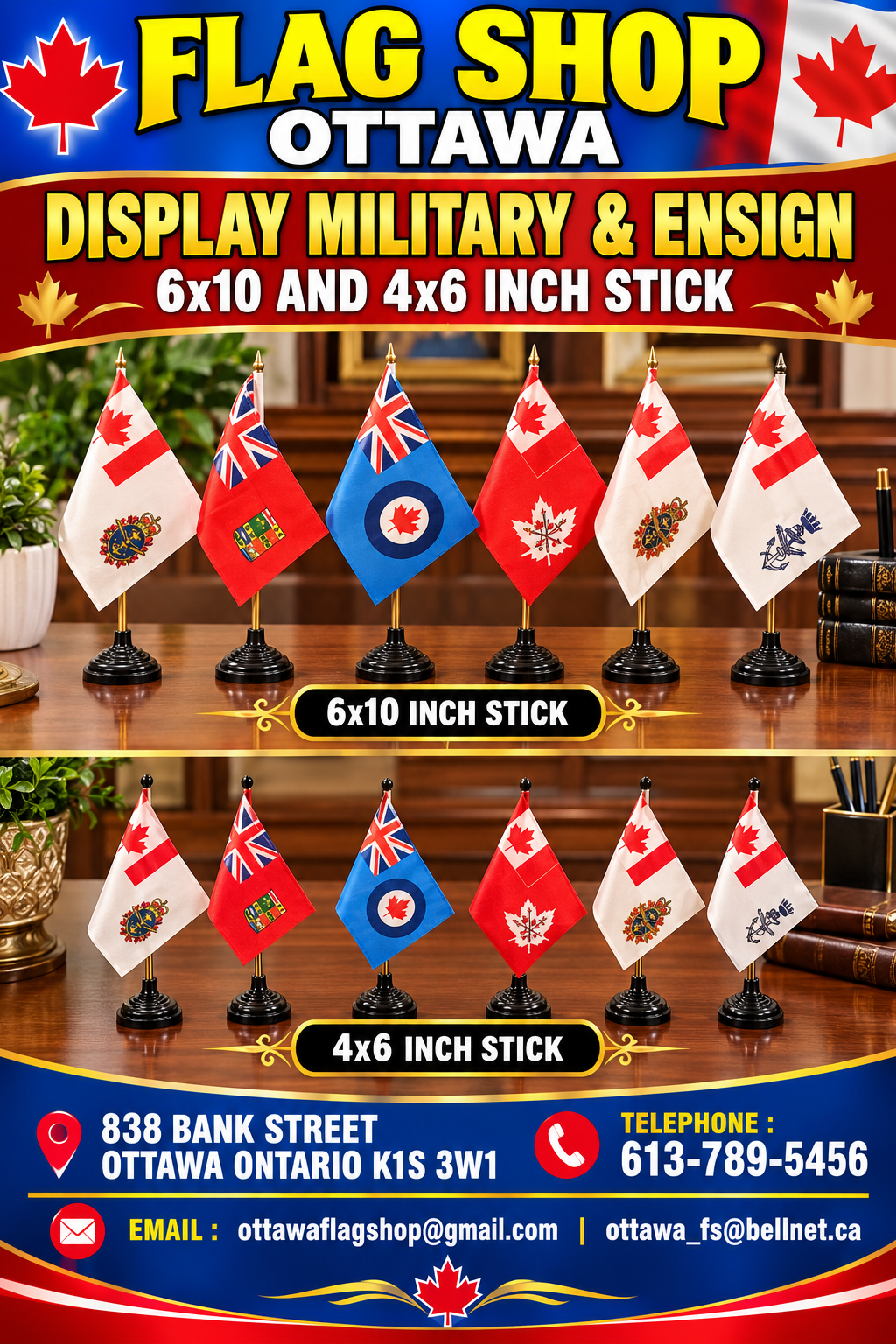 MILITARY AND ENSIGN 4X6 & 6X10 INCH STICK