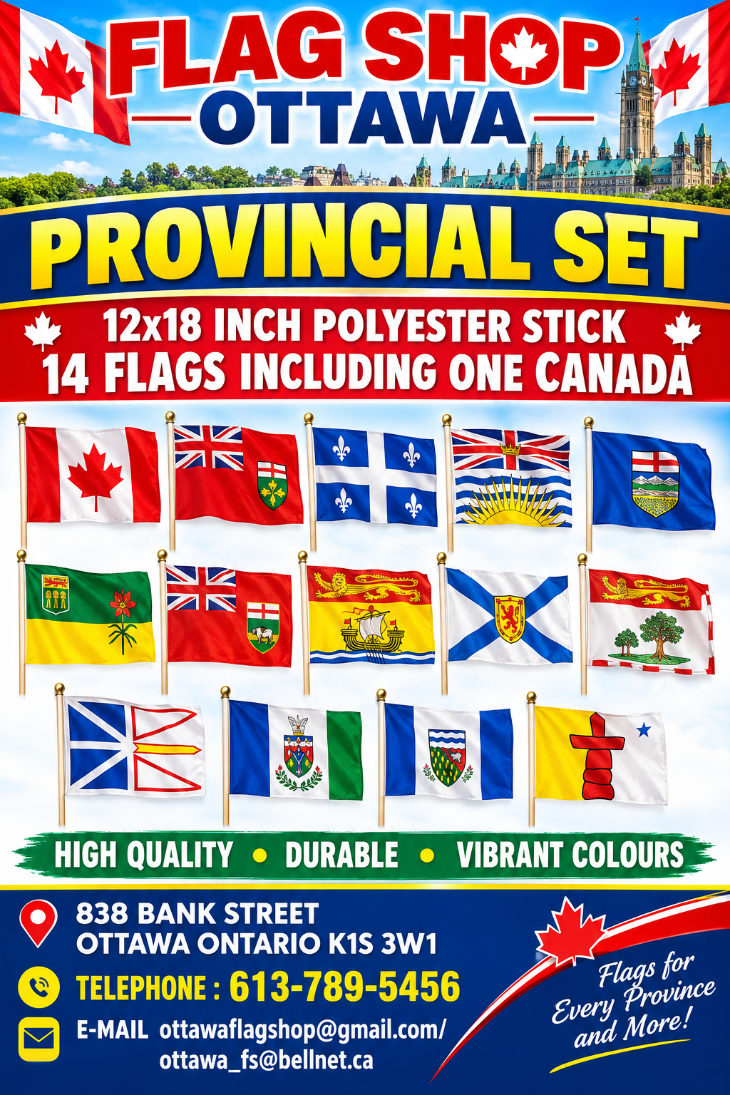 PROVINCIAL SET 12X18 INCH STICK (14 FLAGS INCLUDING ONE CANADA) NO BASE