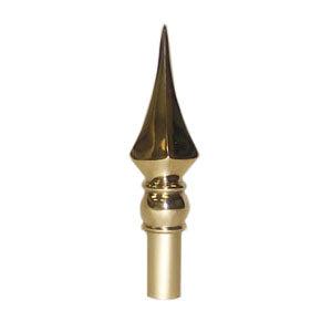 Fancy spear brass plated finial 8"